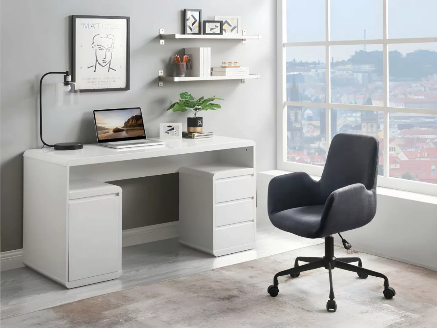 Schreibtisch mit Stauraum - MDF - Weiß lackiert - SERGUEI günstig online kaufen
