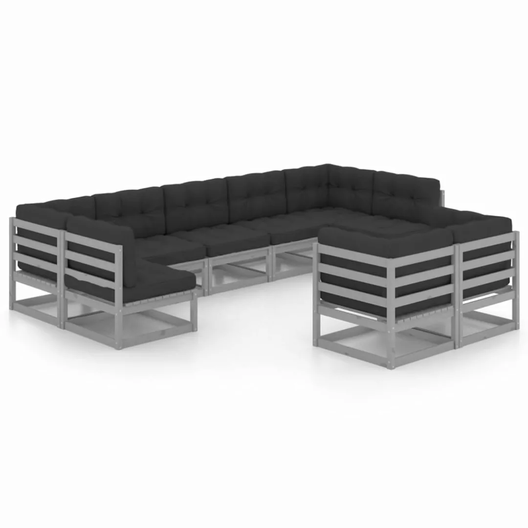 9-tlg. Garten-lounge-set Mit Kissen Grau Kiefer Massivholz günstig online kaufen