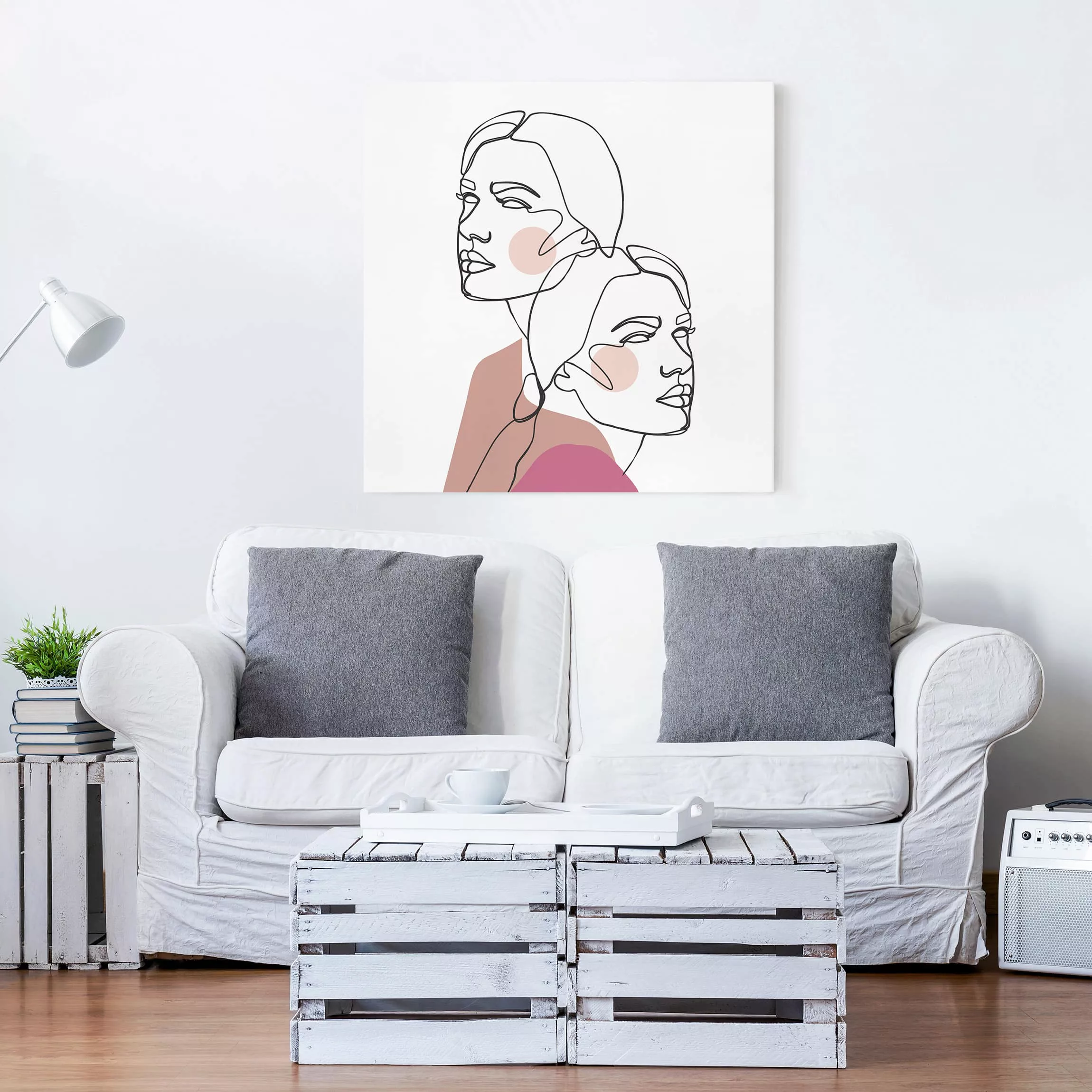 Leinwandbild Portrait - Quadrat Line Art Frauen Portrait Wangen Rosa günstig online kaufen