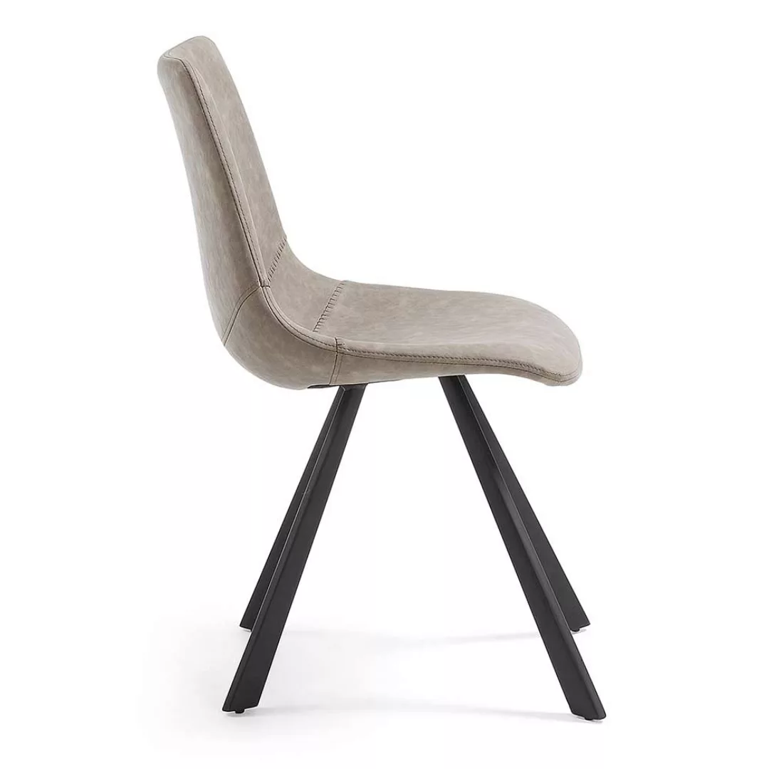Esstisch Stühle in Taupe Kunstleder vier schwarzen Stuhlbeinen (2er Set) günstig online kaufen