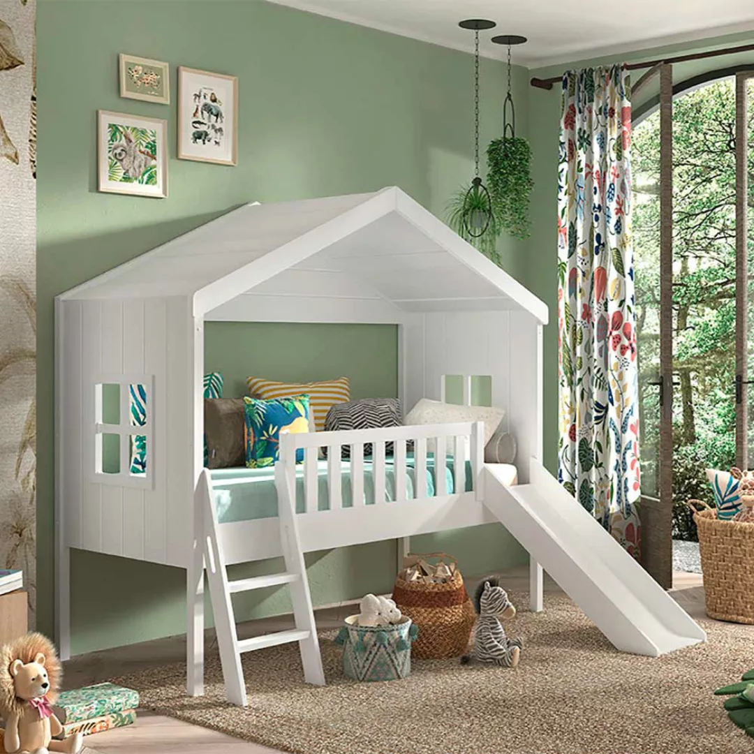 Kinderzimmer Bett weiß Haus Skandistil inklusive Leiter Rutsche günstig online kaufen