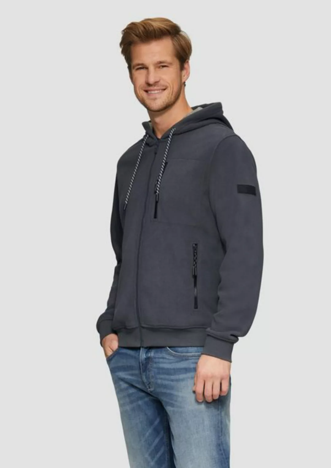 s.Oliver Allwetterjacke Sweatshirtjacke aus Fleece mit Zip-Details Label-Pa günstig online kaufen