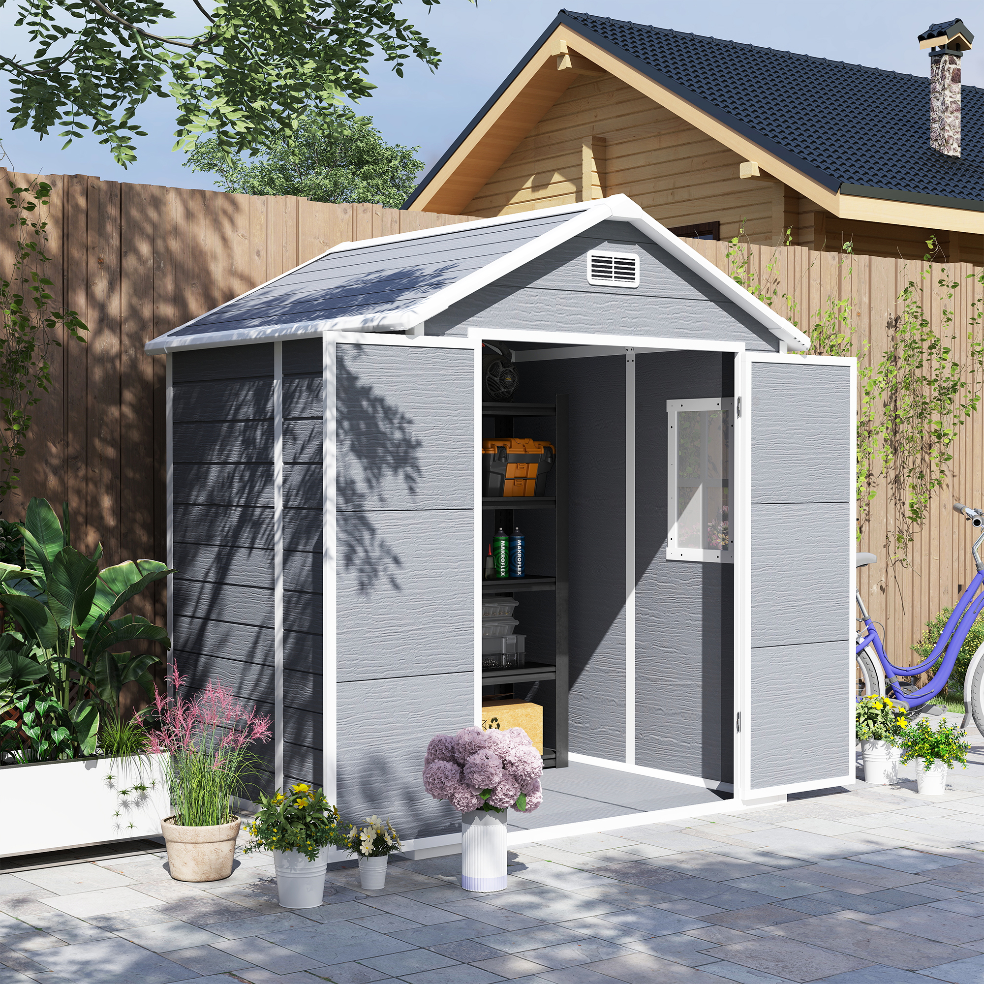 Outsunny Gerätehaus 2,4m², Wasserdicht Gartenhaus mit Boden Pultdach, 182x1 günstig online kaufen
