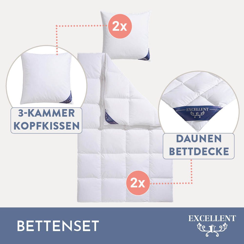 Excellent Daunenbettdecke + 3-Kammer-Kopfkissen Davos, Füllung: günstig online kaufen