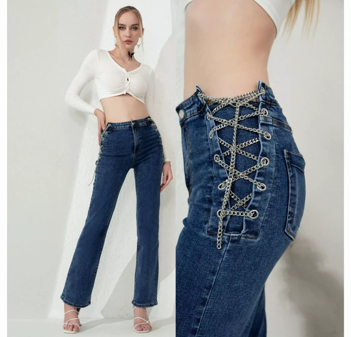 Ital-Design Bootcut-Jeans Damen Freizeit Kette Stretch Bootcut Jeans in Bla günstig online kaufen