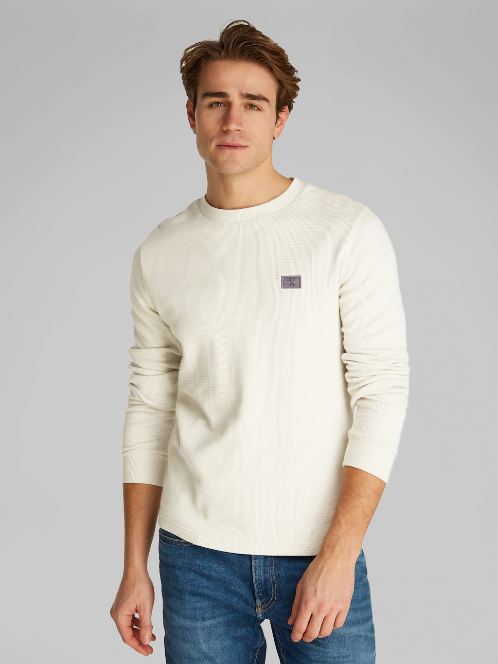 Calvin Klein Jeans Langarmshirt "WOVEN LABEL WAFFLE LS TEE", Logodruck günstig online kaufen