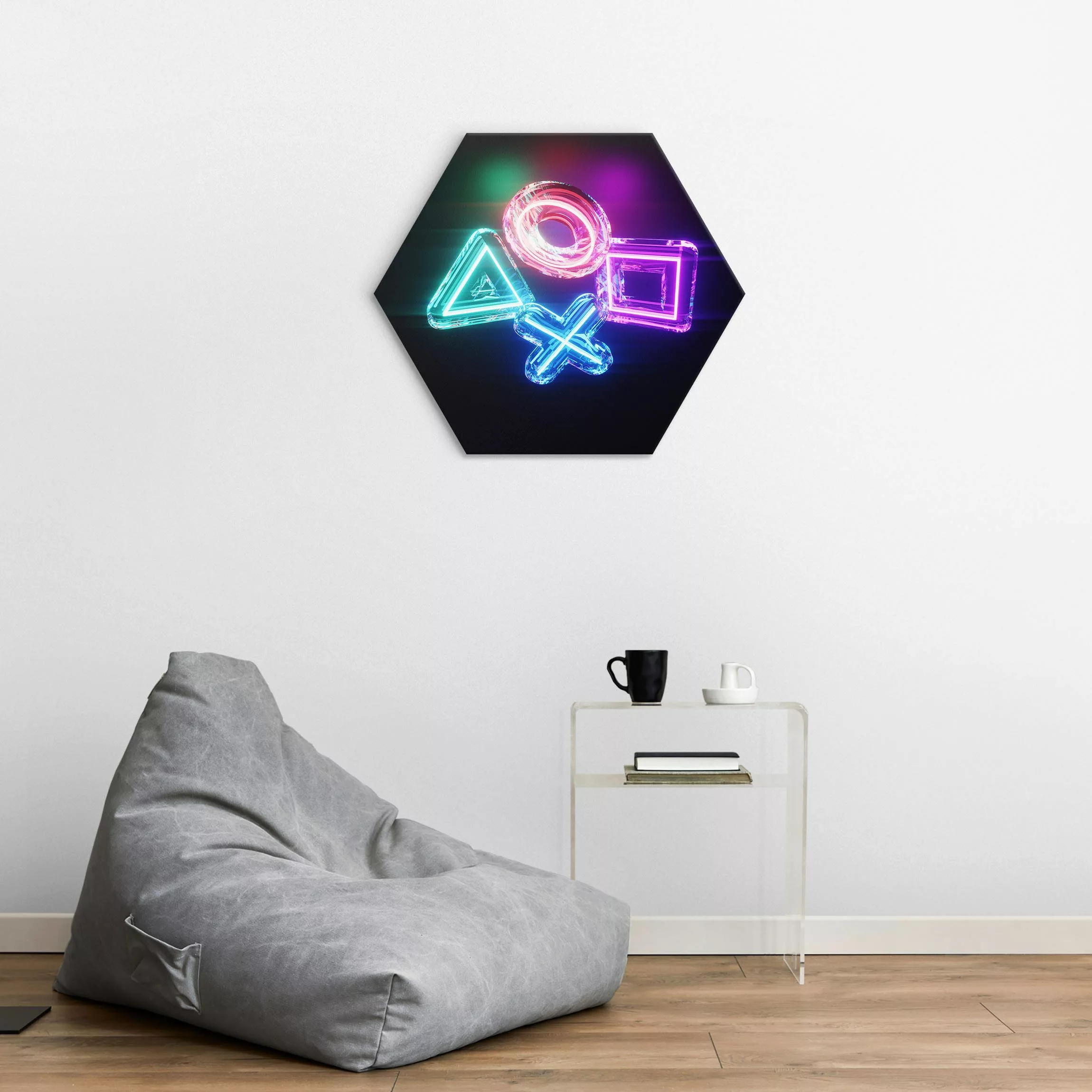 Hexagon-Alu-Dibond Bild Neon Kreis Quadrat Dreieck X günstig online kaufen