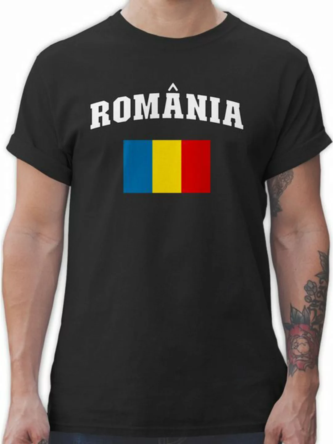 Shirtracer T-Shirt România Schriftzug mit Flagge, Rumänisch, Romania, Rumän günstig online kaufen