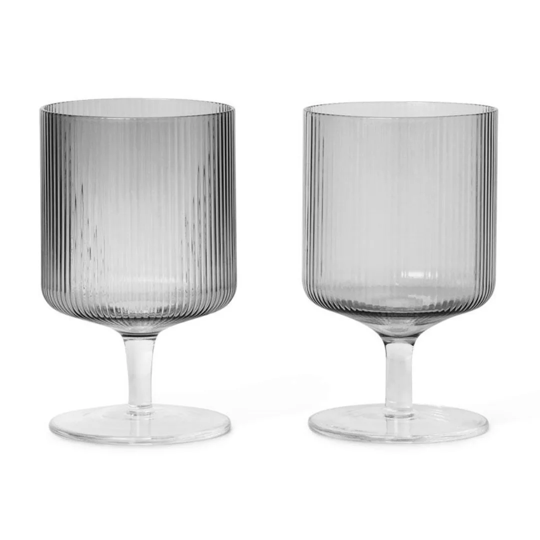 ferm LIVING - Ripple Weinglas 2er Set - grau /H 12,5cm x Ø 7,5cm günstig online kaufen