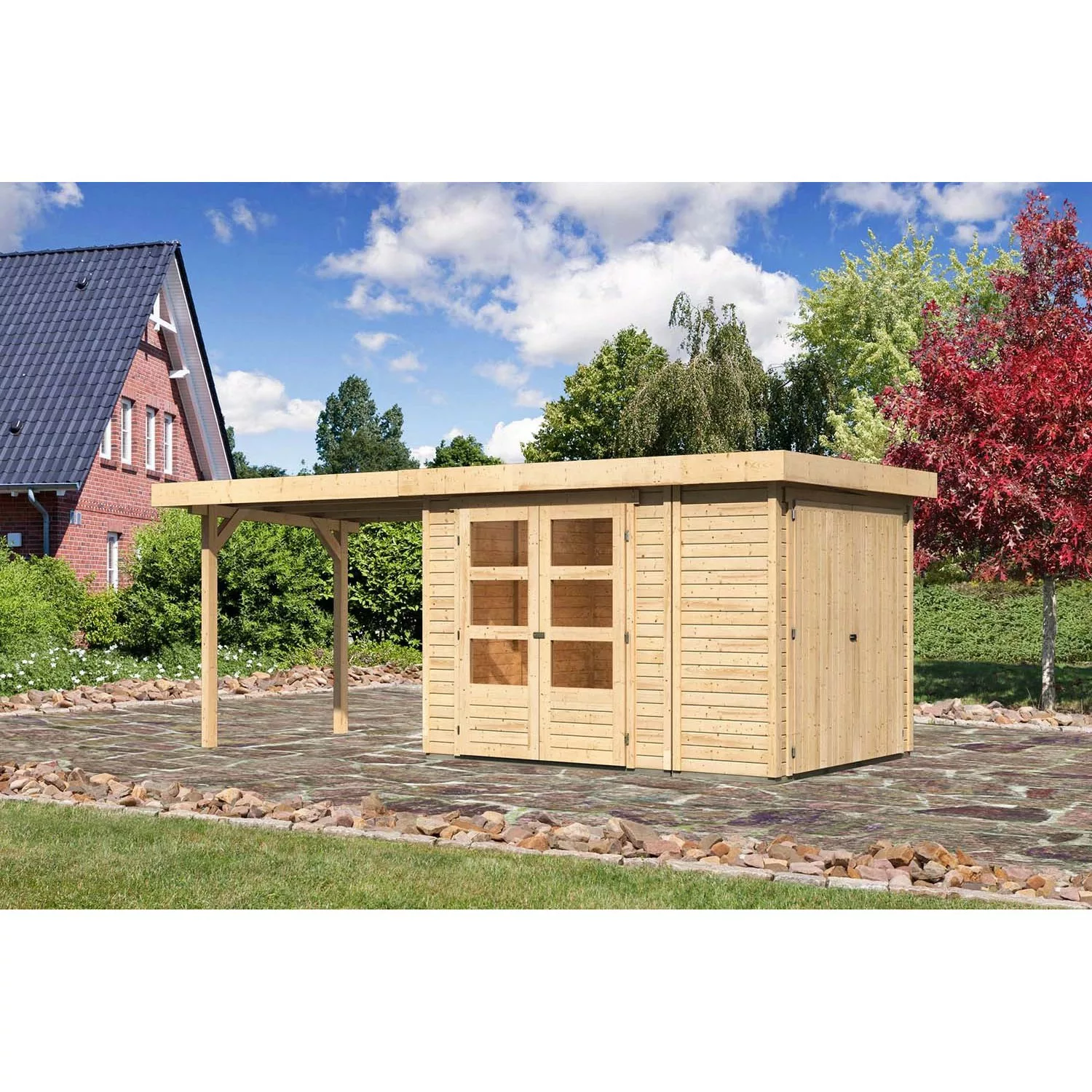 Karibu Holz-Gartenhaus Retola Natur Flachdach Unbehandelt 209 cm x 213 cm günstig online kaufen