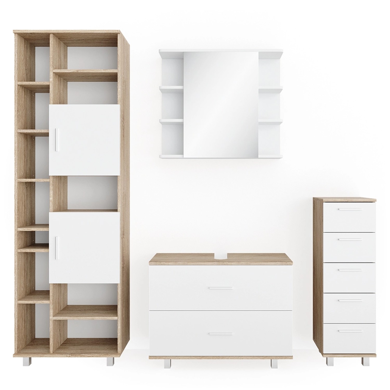 Vicco Badmöbel-Set Ilias Sonoma/Weiß 4 Teile mit Hochschrank günstig online kaufen