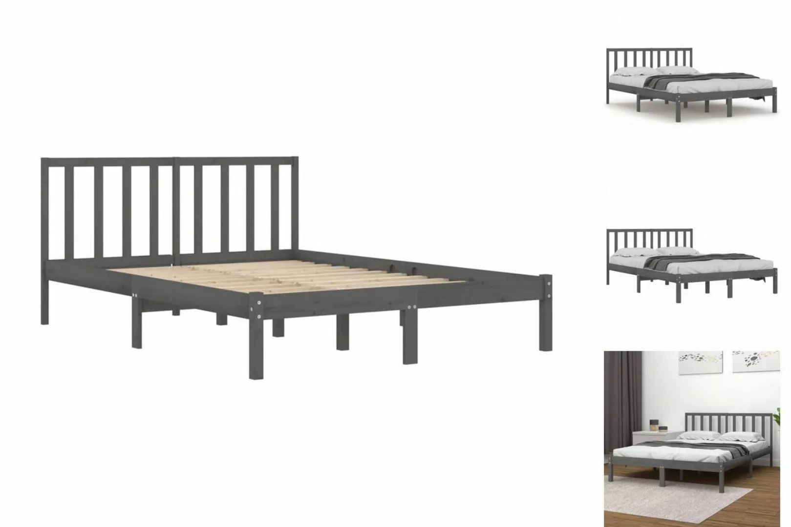 vidaXL Bettgestell Massivholzbett Grau Kiefer 200x200 cm Bett Bettgestell D günstig online kaufen