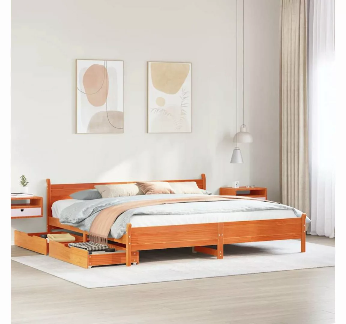 vidaXL Bett, Massivholzbett ohne Matratze Wachsbraun 200x200 Kiefernholz günstig online kaufen