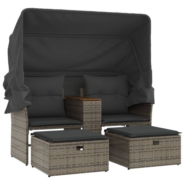 vidaXL Loungesofa Gartensofa 2-Sitzer mit Dach und Hockern Grau Poly Rattan günstig online kaufen