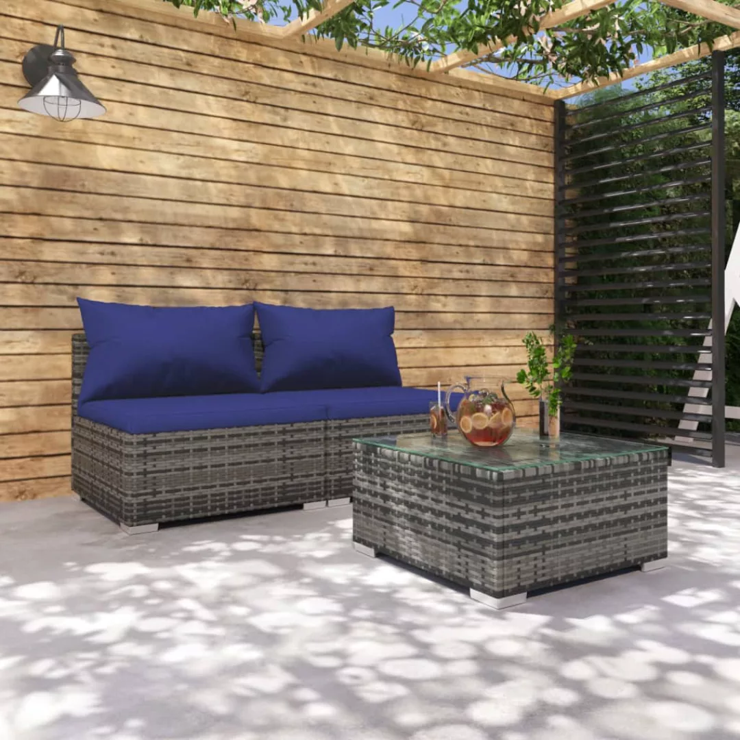 Vidaxl 3-tlg. Garten-lounge-set Mit Kissen Poly Rattan Grau günstig online kaufen