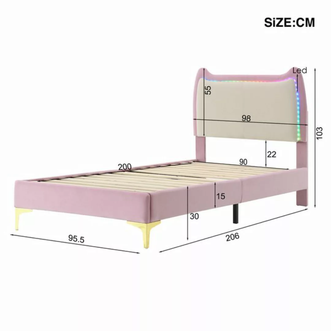 Fangqi Polsterbett 90x200 cm upholstered bed with LED light bar, velvet, pi günstig online kaufen