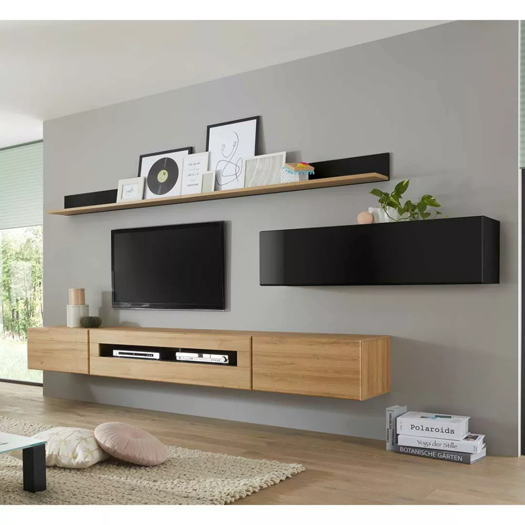 TV Wohnwand in Schwarz Hochglanz und Wildeiche Optik 280 cm breit (sechstei günstig online kaufen