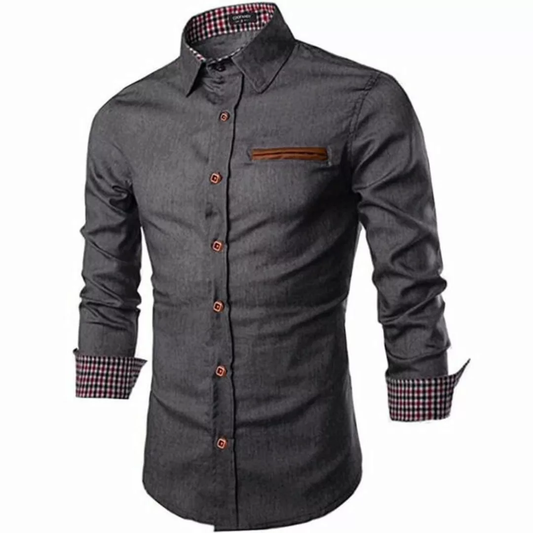 KIKI Blusentop Langarm Hemd Cowboy-Style Freizeithemd männer Kent-Kragen Bu günstig online kaufen