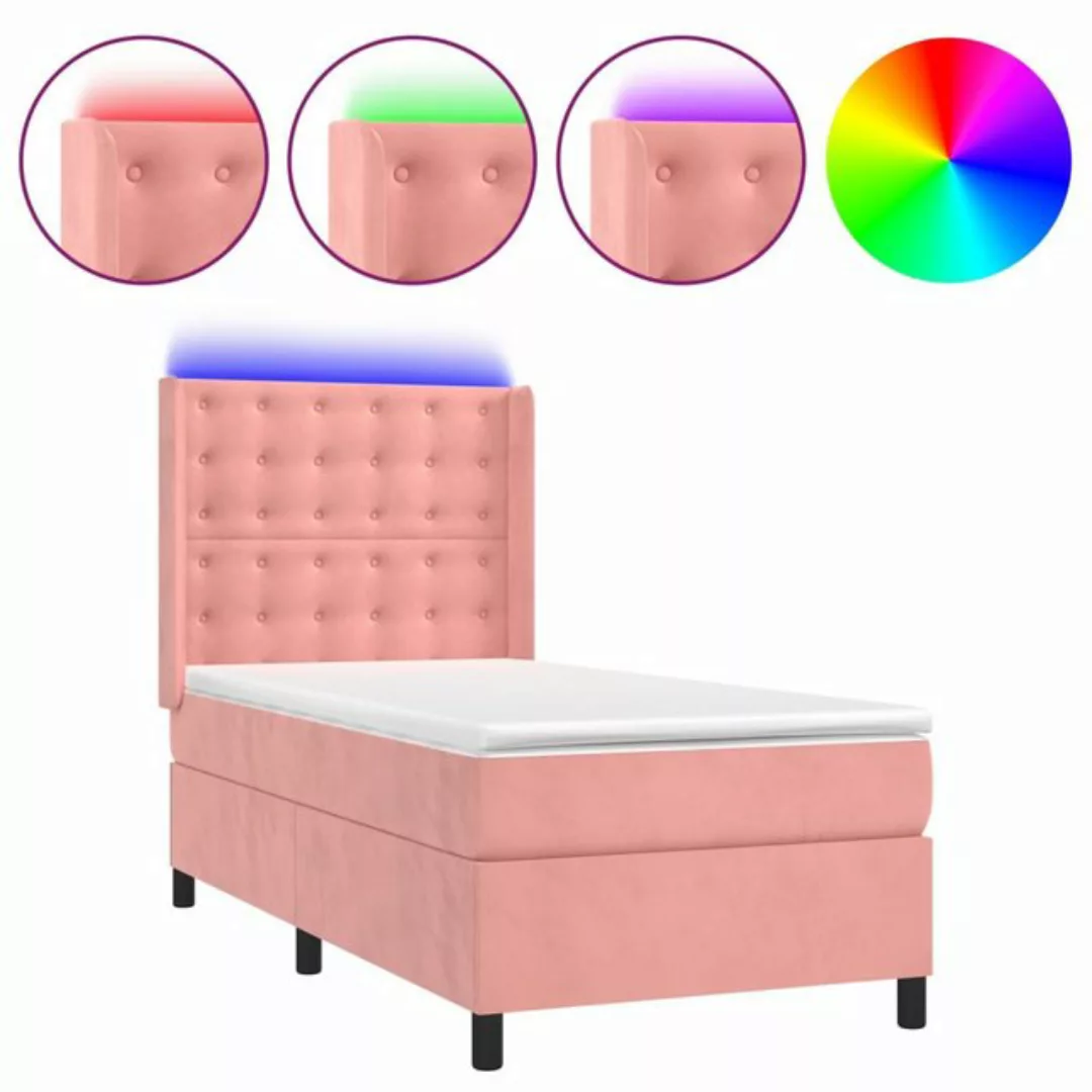 vidaXL Boxspringbett Boxspringbett mit Matratze und LED Samt (90 x 200 cm, günstig online kaufen