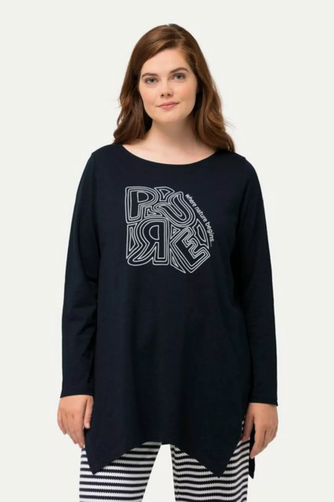 Ulla Popken Rundhalsshirt Shirt PURE A-Linie Rundhals Langarm Biobaumwolle günstig online kaufen