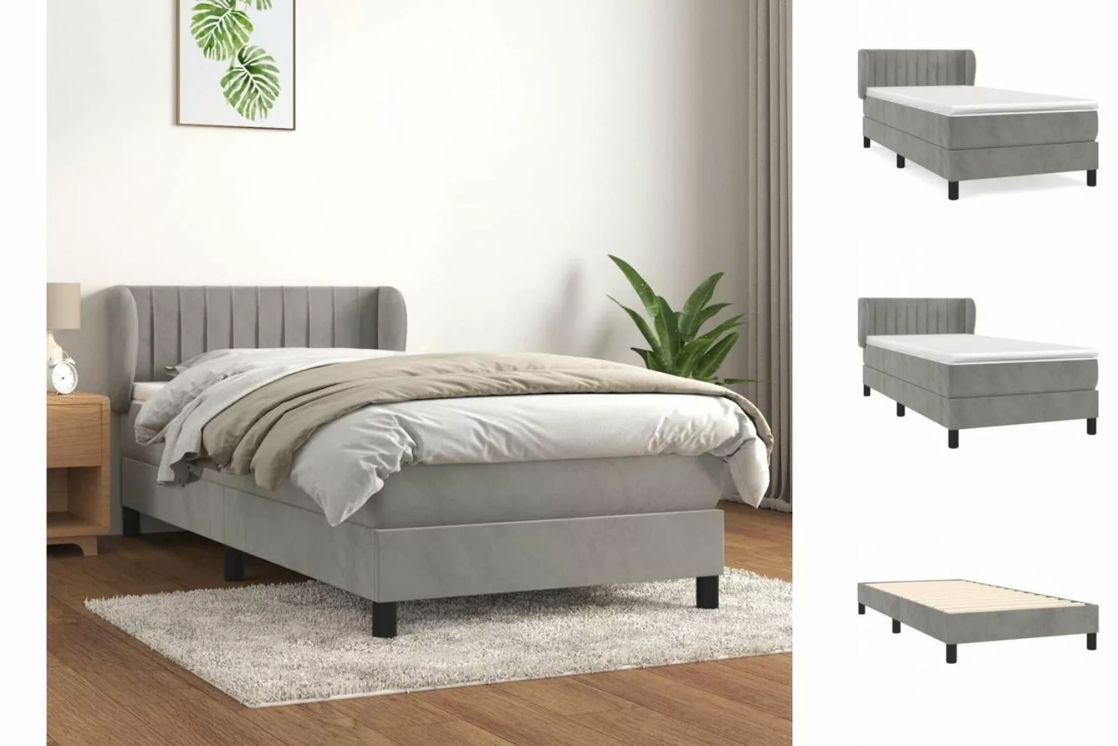 vidaXL Boxspringbett Boxspringbett mit Matratze Hellgrau 100x200 cm Samt Be günstig online kaufen