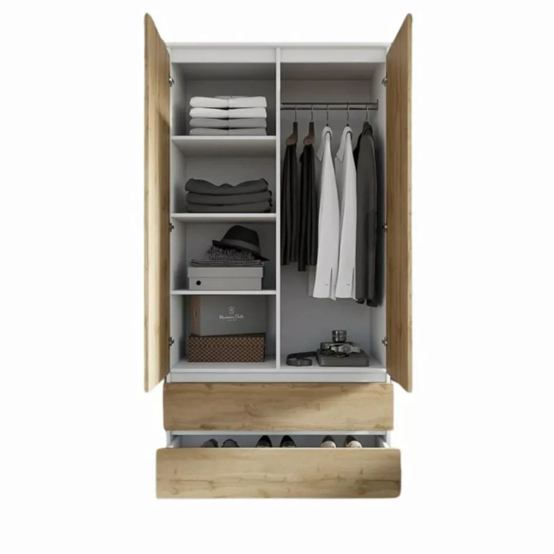 Furnica Kleiderschrank weiß matt Garderobe, 2 Türen und 2 Schubladen H180cm günstig online kaufen