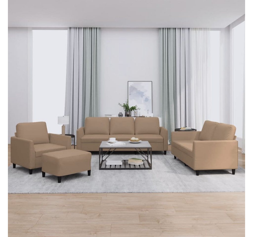 vidaXL Sofa 4-tlg. Sofagarnitur mit Kissen Cappuccino-Braun Kunstleder günstig online kaufen