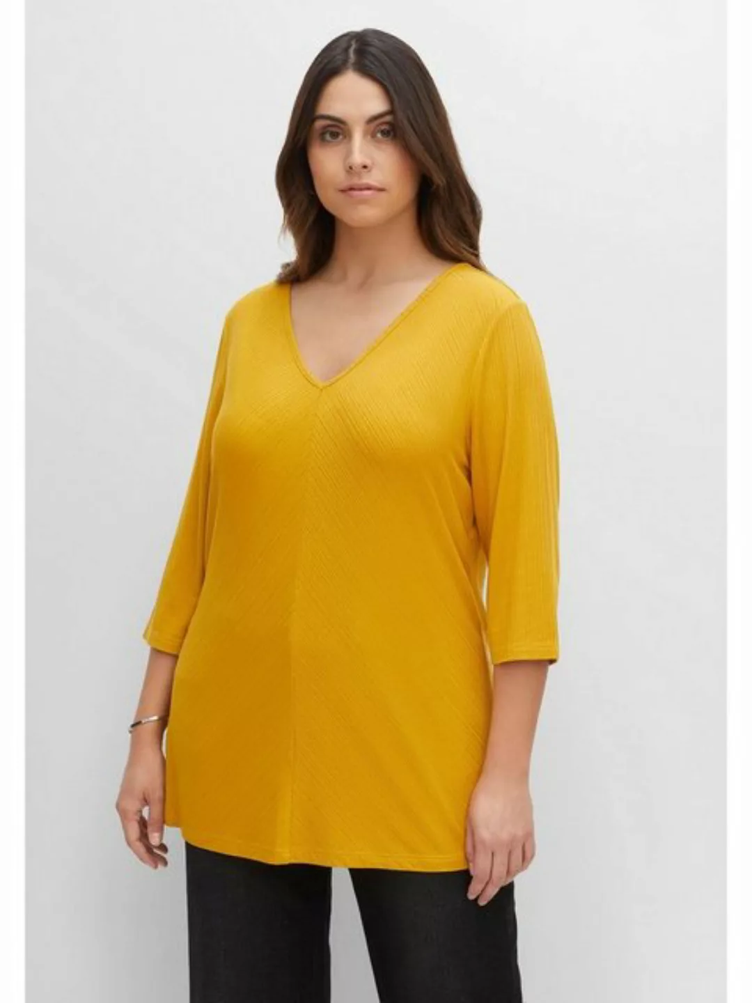 Sheego 3/4-Arm-Shirt "Große Größen", aus elastischer, strukturierter Rippwa günstig online kaufen
