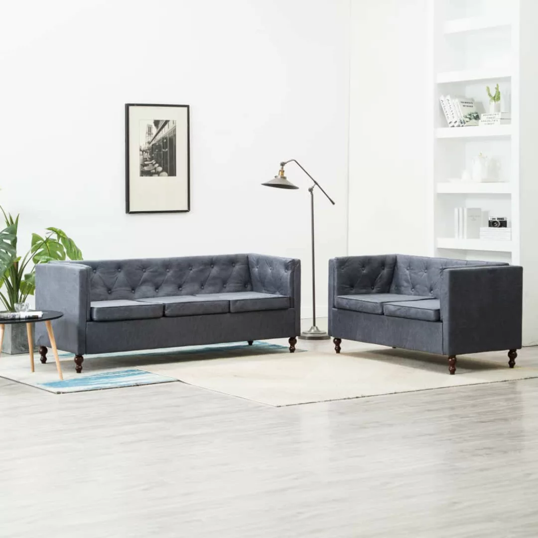 Chesterfield Sofa-set 2-tlg. Stoffpolsterung Grau günstig online kaufen