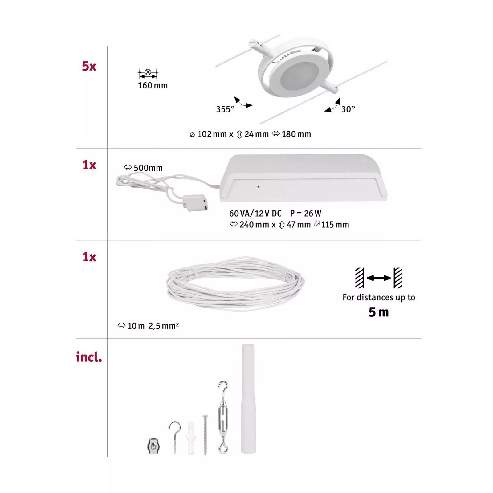 Paulmann Wire RoundMac LED-Seilsystem, 5-fl. weiß günstig online kaufen