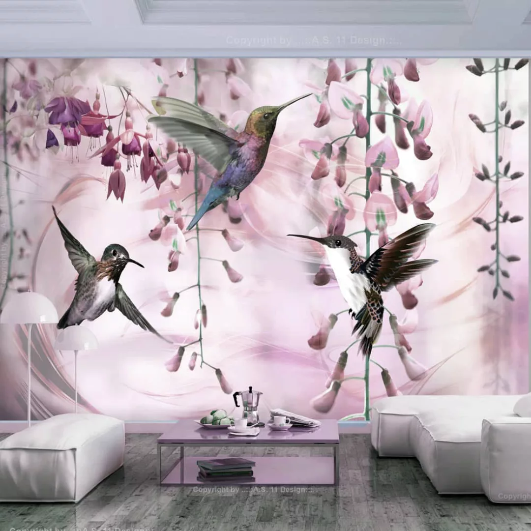 Selbstklebende Fototapete - Flying Hummingbirds (Pink) günstig online kaufen