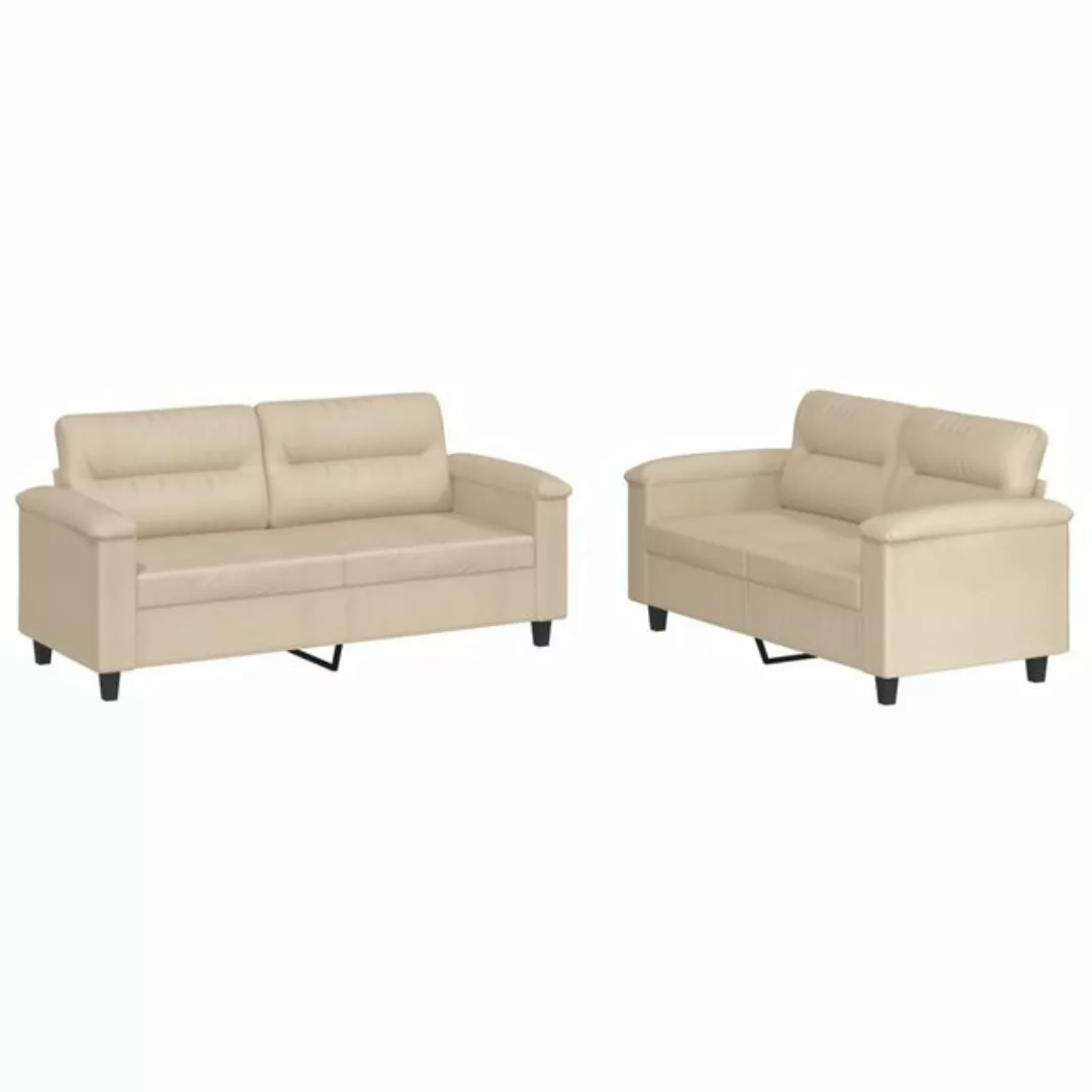 vidaXL Sofa 2-tlg. Sofagarnitur mit Kissen Creme Mikrofasergewebe günstig online kaufen