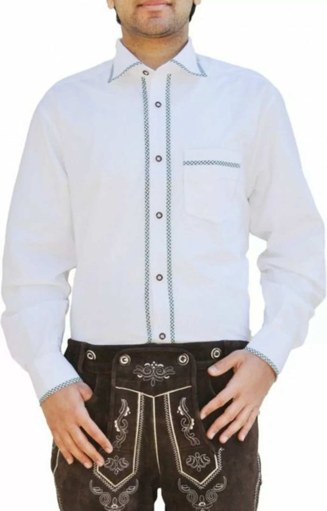 German Wear Trachtenhemd GW1254 White/Green Trachtenhemd Freizeit Hemd Weiß günstig online kaufen