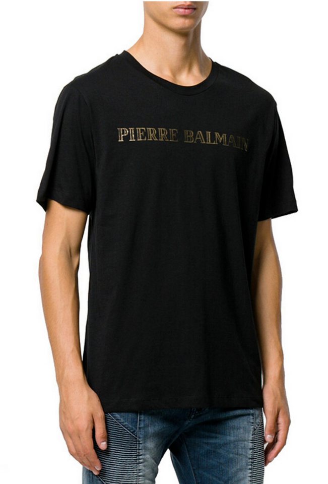 Balmain Paris T-Shirt Pierre Balmain T-shirt Logo Baumwolle Shirt Top Tee günstig online kaufen