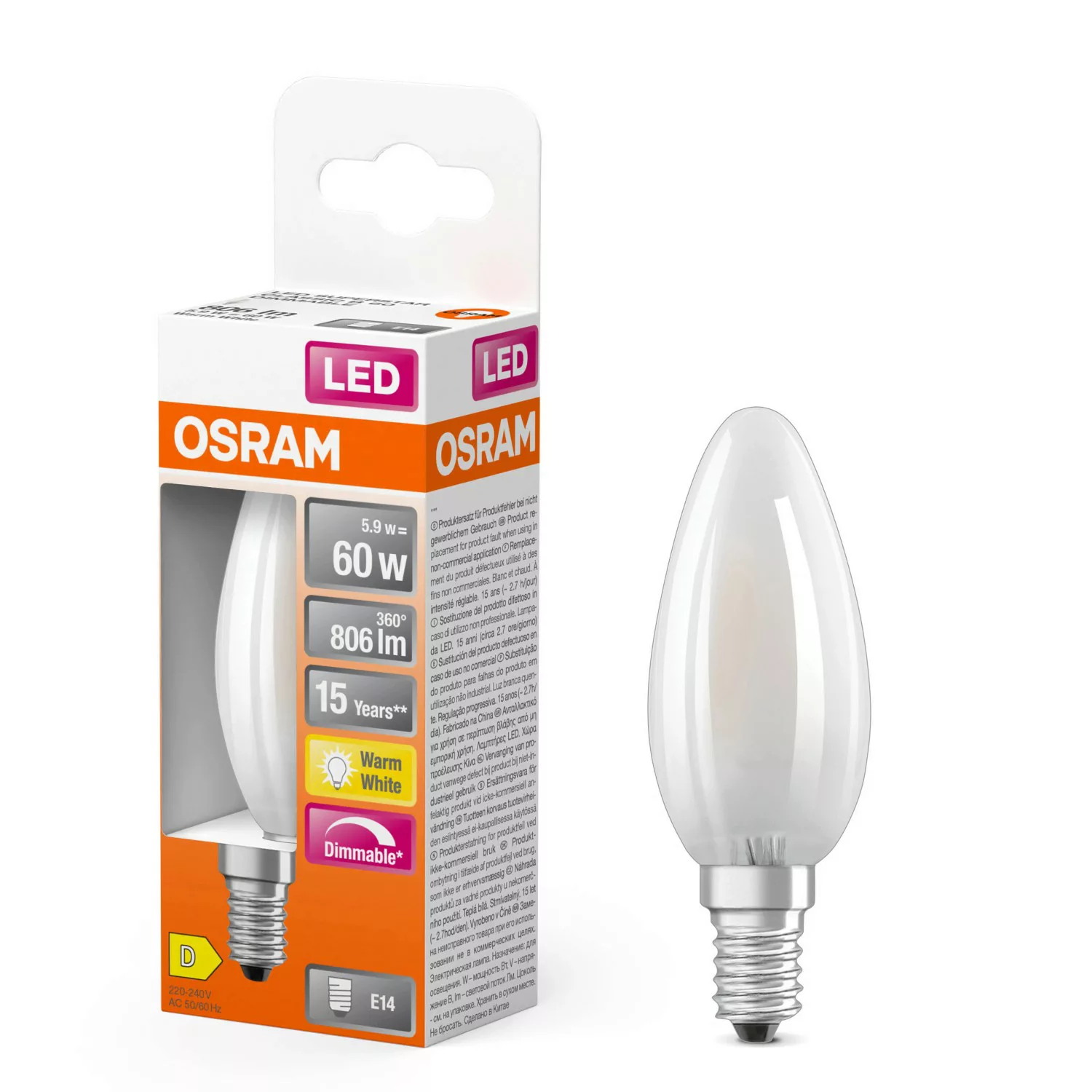 Osram LED-Leuchtmittel E14 Kerzenform 4 W Neutralweiß 470 lm 10 x 3,5 cm (H günstig online kaufen