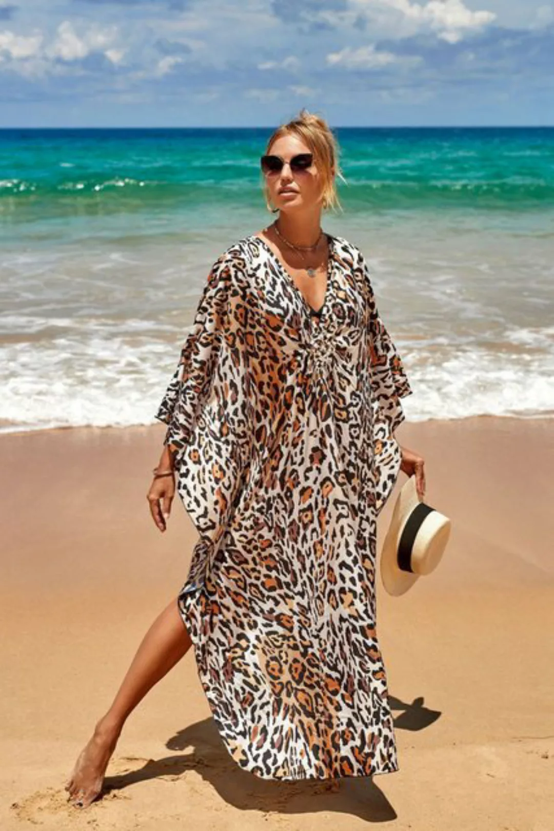 saburona Wickelkleid Bedrucktes Strandkleid mit Überzug für Damen günstig online kaufen