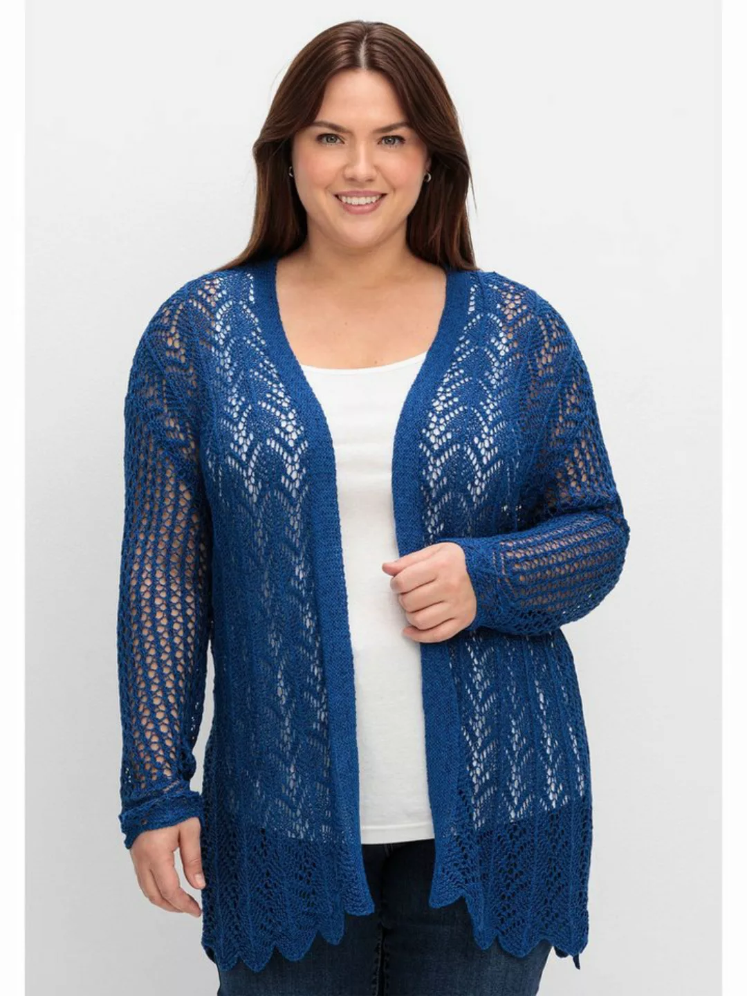 Sheego Longstrickjacke Große Größen mit Wellenkante, im Ajourmuster günstig online kaufen