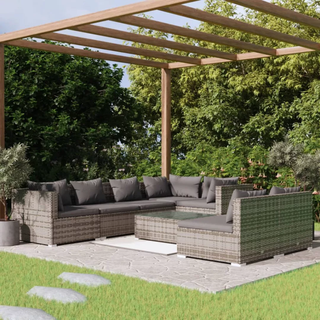 Vidaxl 8-tlg. Garten-lounge-set Mit Kissen Grau Poly Rattan günstig online kaufen