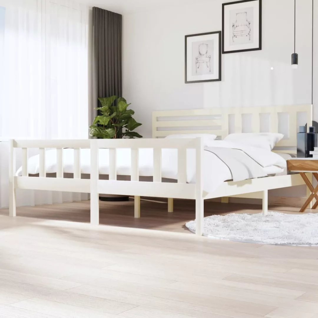 vidaXL Bettgestell Massivholzbett Weiß 200x200 cm Doppelbett Bett Bettrahme günstig online kaufen