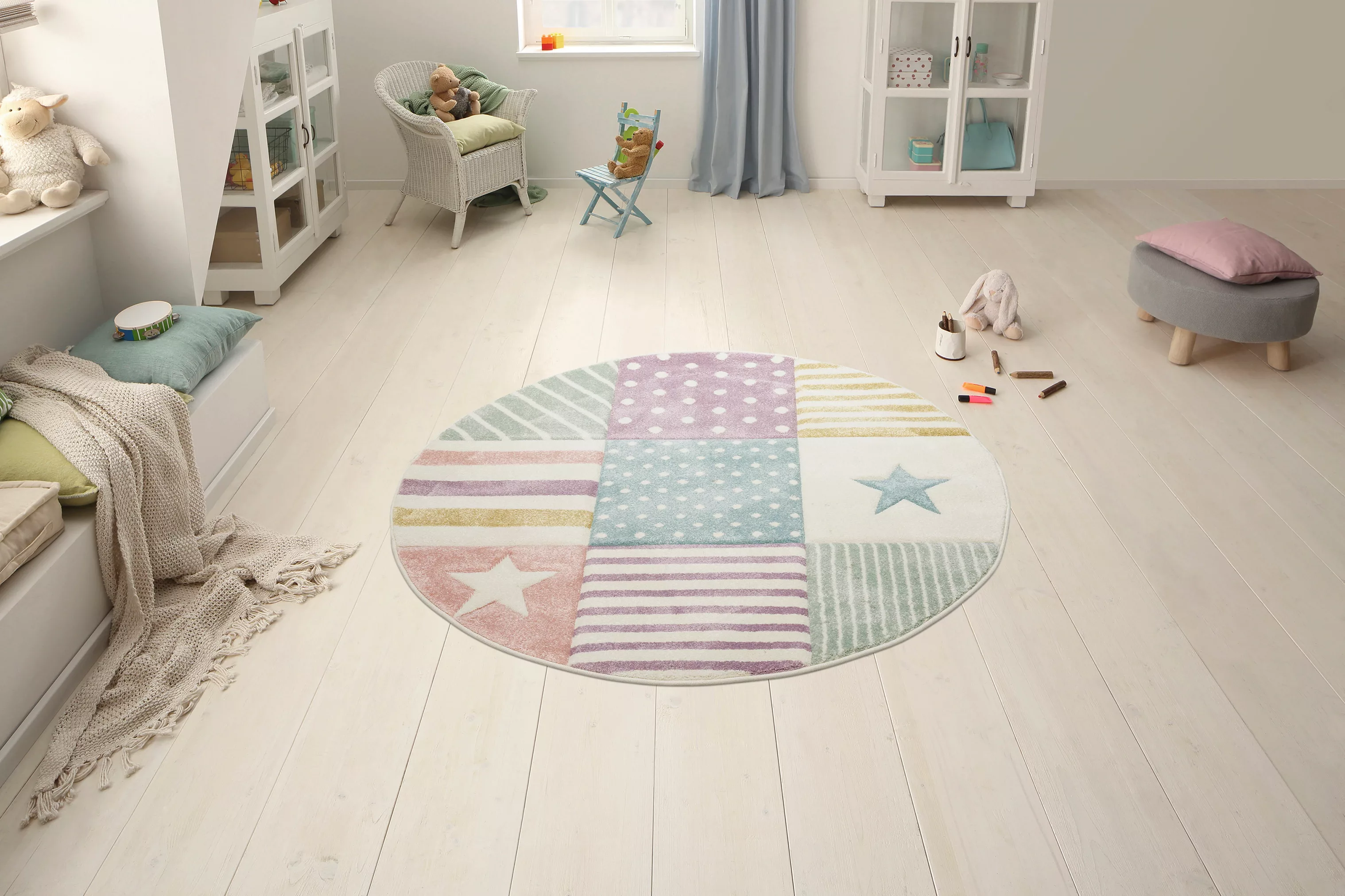 Lüttenhütt Kinderteppich »Stern«, rund, Kurzflor-Teppich, handgearbeiteter günstig online kaufen