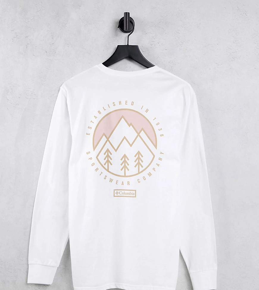 Columbia – Cades Cove – Langärmliges Shirt in Weiß mit Rückenprint, exklusi günstig online kaufen