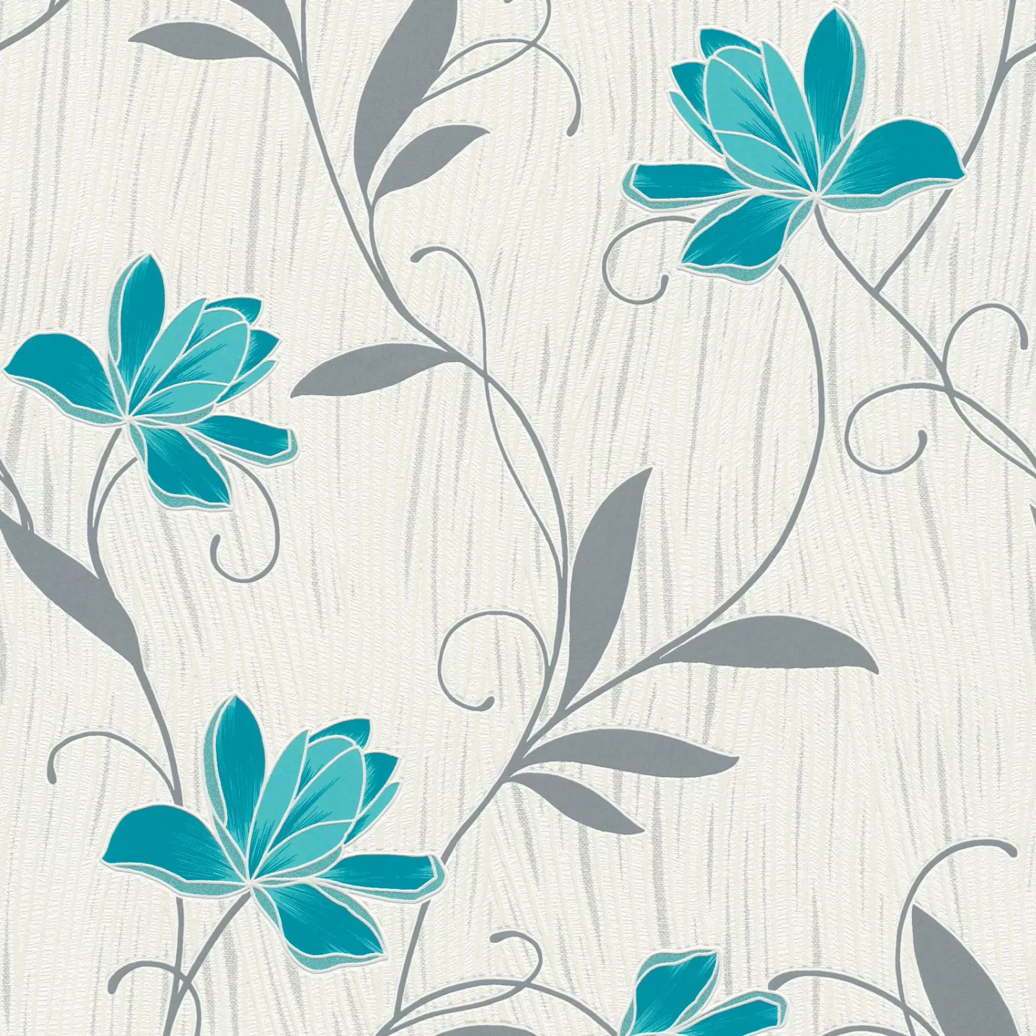 Bricoflor Blumenranke Tapete in Weiß Grau Türkis Papiertapete mit Blumen Mo günstig online kaufen