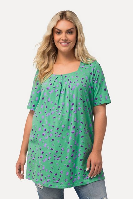 Ulla Popken T-Shirt Longshirt Fleckenmuster Carree-Ausschnitt Halbarm günstig online kaufen