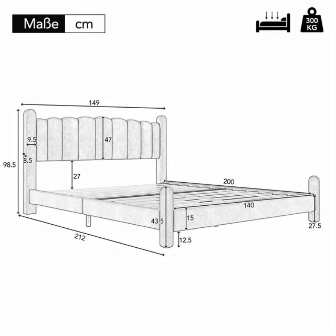Sweiko Polsterbett mit Lattenrost und Kopfteil, (Stilvolles fächerförmiges günstig online kaufen