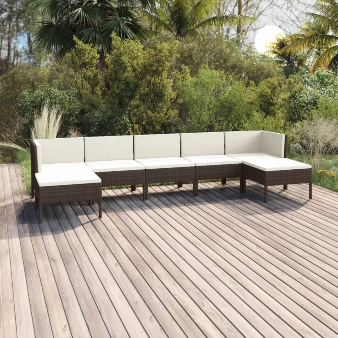 7-tlg. Garten-lounge-set Mit Auflagen Poly Rattan Braun günstig online kaufen