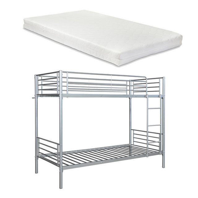 en.casa Etagenbett, »Soppsar« mit 2 Matratzen 200x90 cm Silber günstig online kaufen