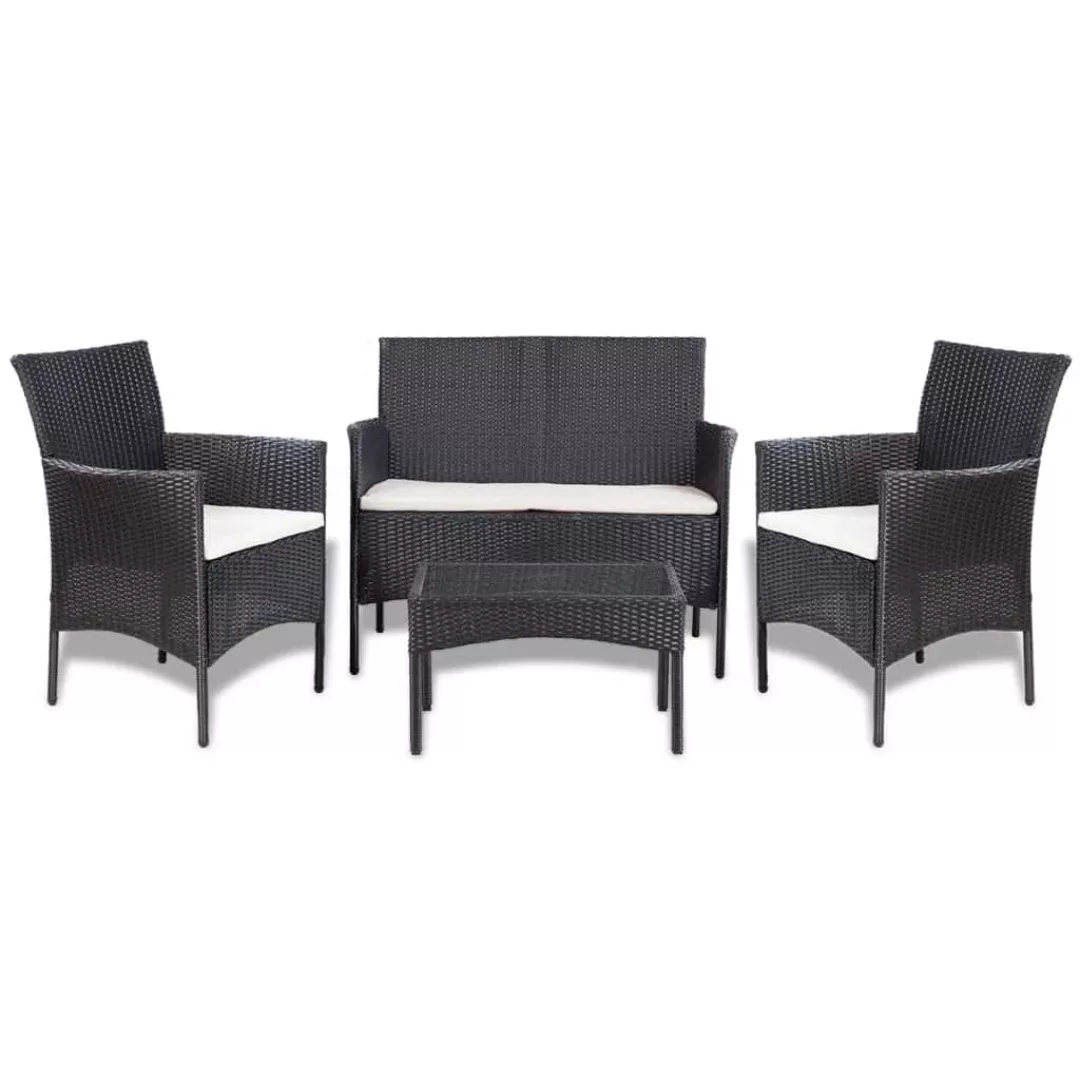 4-tlg. Garten-lounge-set Mit Auflagen Poly Rattan Schwarz günstig online kaufen