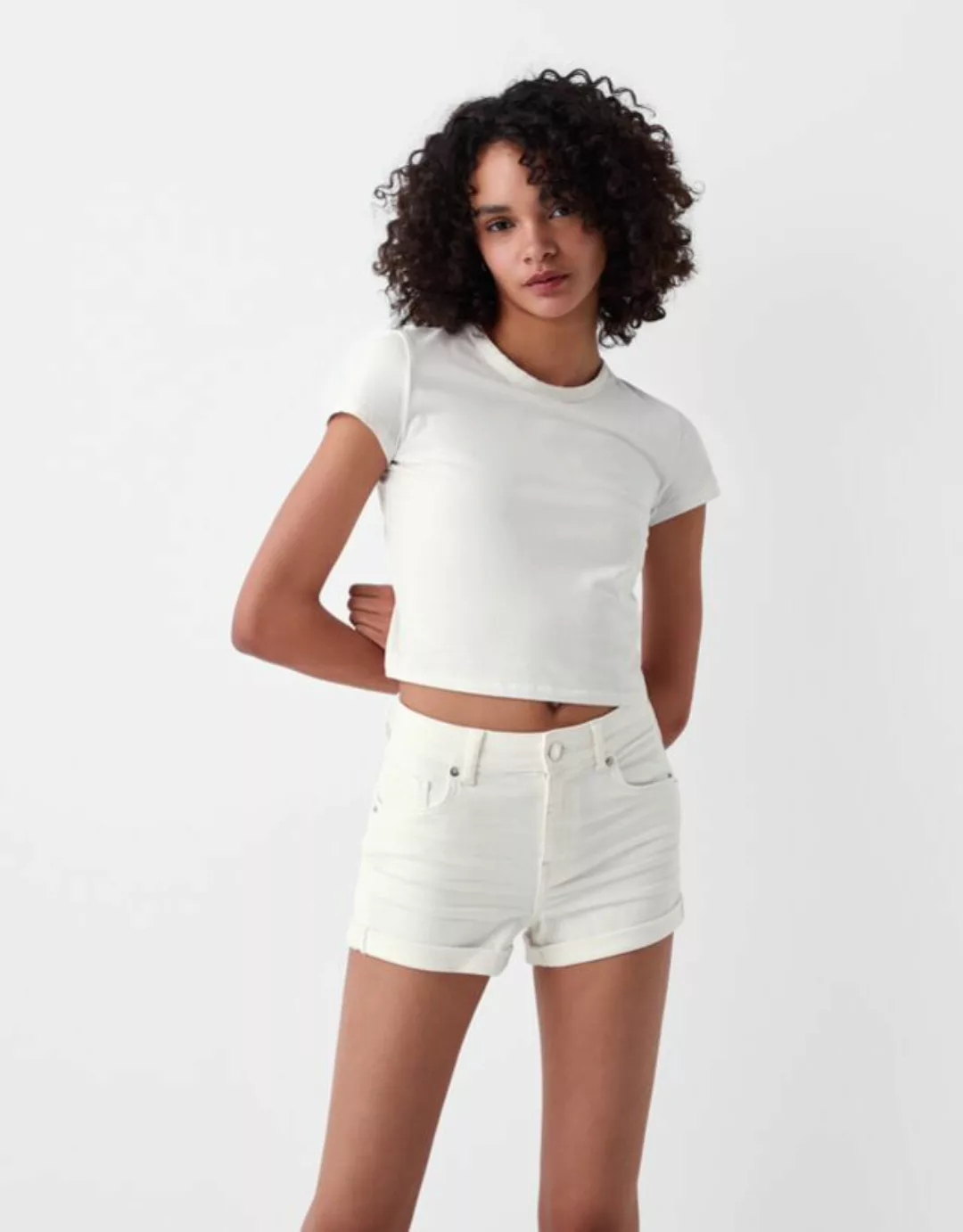 Bershka Jeansshorts Mit Roll-Up Bskteen 32 Weiss günstig online kaufen