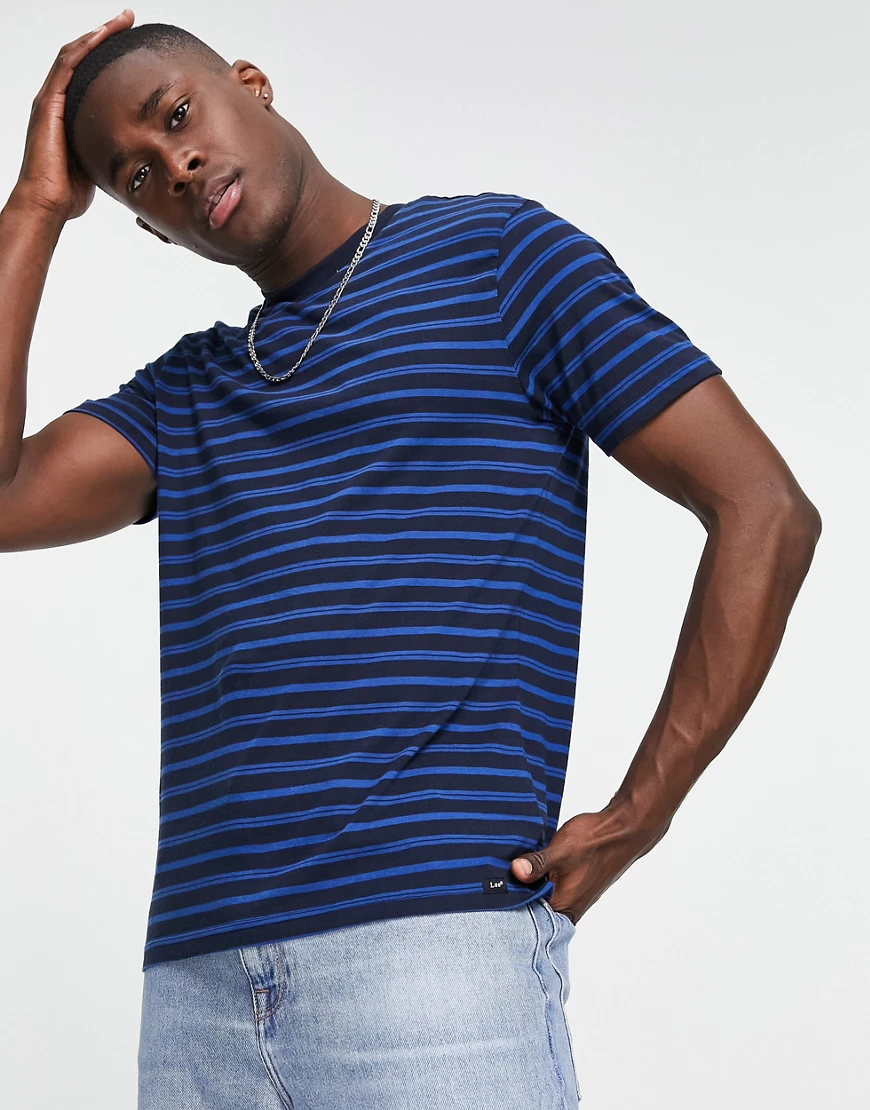 Lee – Gestreiftes T-Shirt-Blau günstig online kaufen
