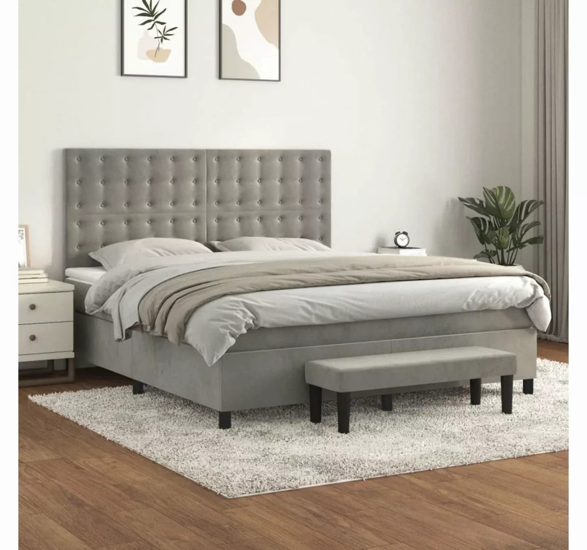 vidaXL Boxspringbett Boxspringbett mit Matratze Hellgrau 160x200 cm Samt Be günstig online kaufen